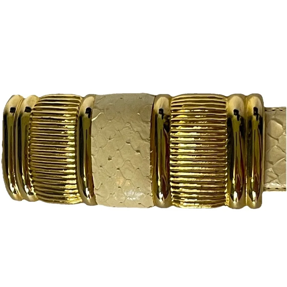 Genuine Snakeskin Belt Women Small Cream Gold Buckle Leather Lined Taiwan